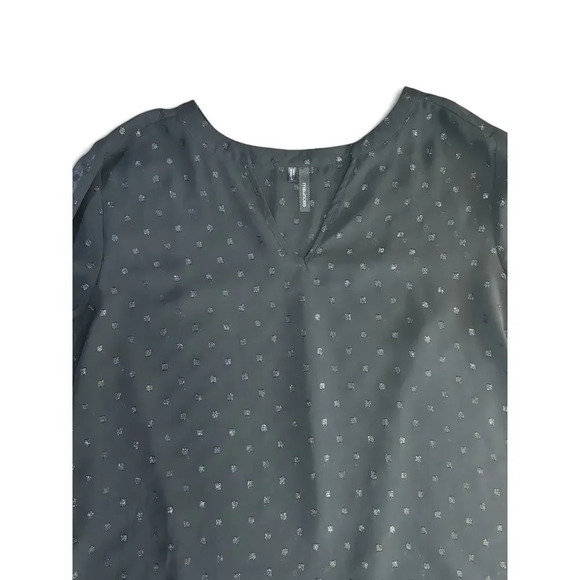 Maurices Women's Black Sparkly Blouse Sheer Roll Up Sleeves V- Neckline Large - Picture 3 of 7